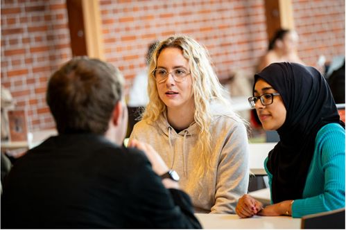 Students talking in the Boilerhouse Cafe