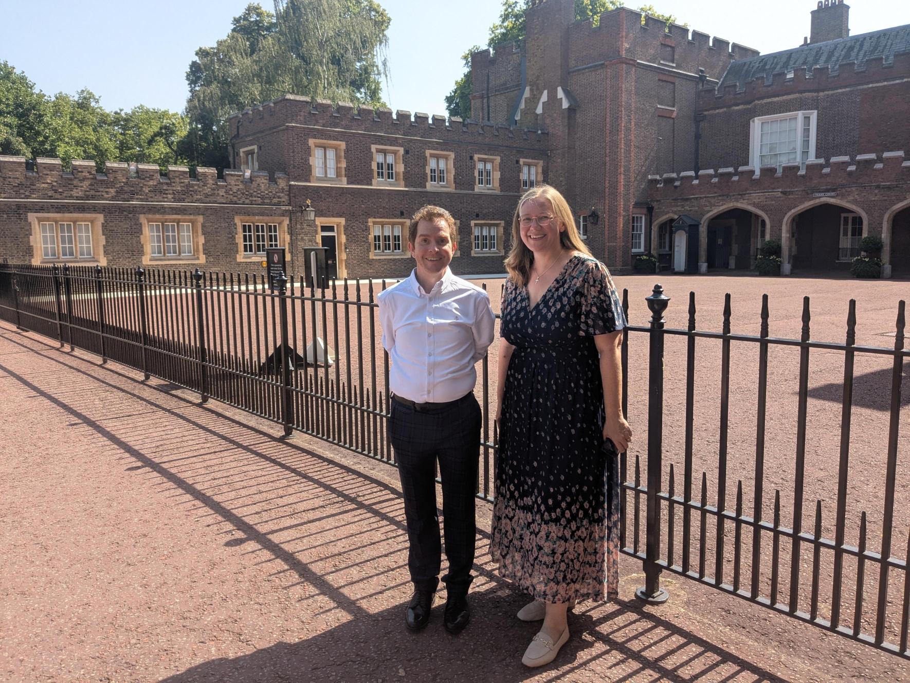 Dr Rebecca Fisher and Dr James France from the Greenhouse Gas Research Group at St James's Palace