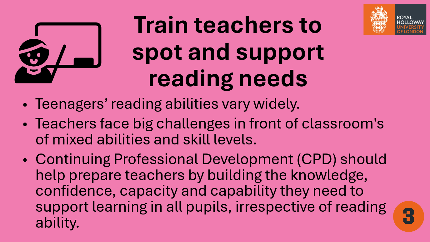 Five lessons for every school infographic Lesson 3 - Train teachers to spot and support reading needs 