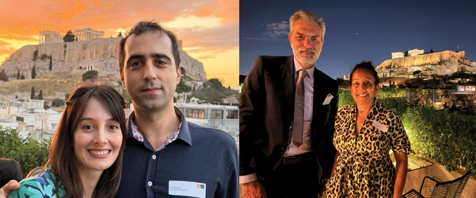 collage of photos of alumni and staff standing in front off the Acropolis